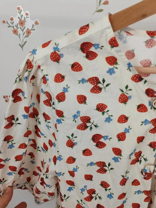 Blouse noeud fraise taille L