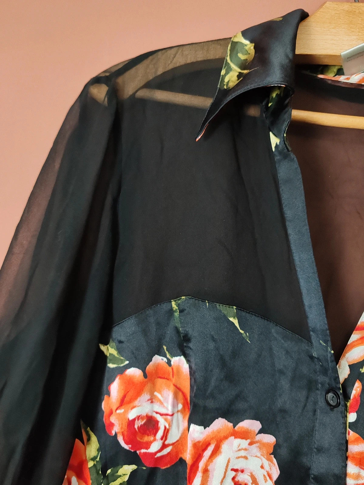 Top soie fleuri