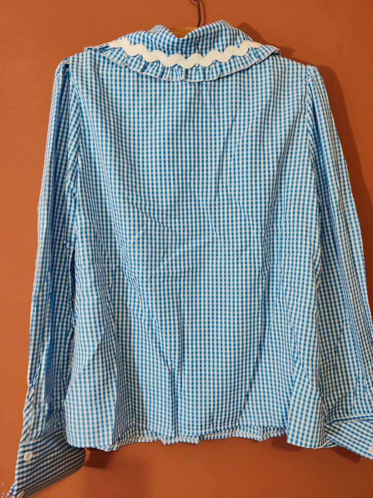 Blouse col claudine vichy bleu