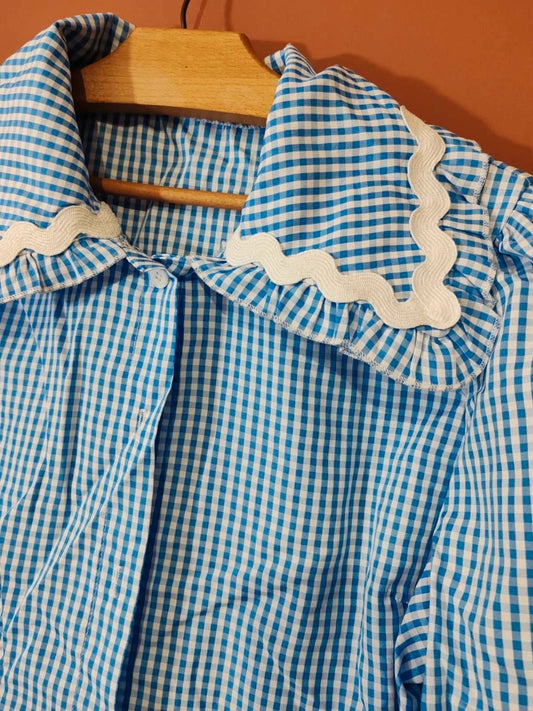 Blouse col claudine vichy bleu