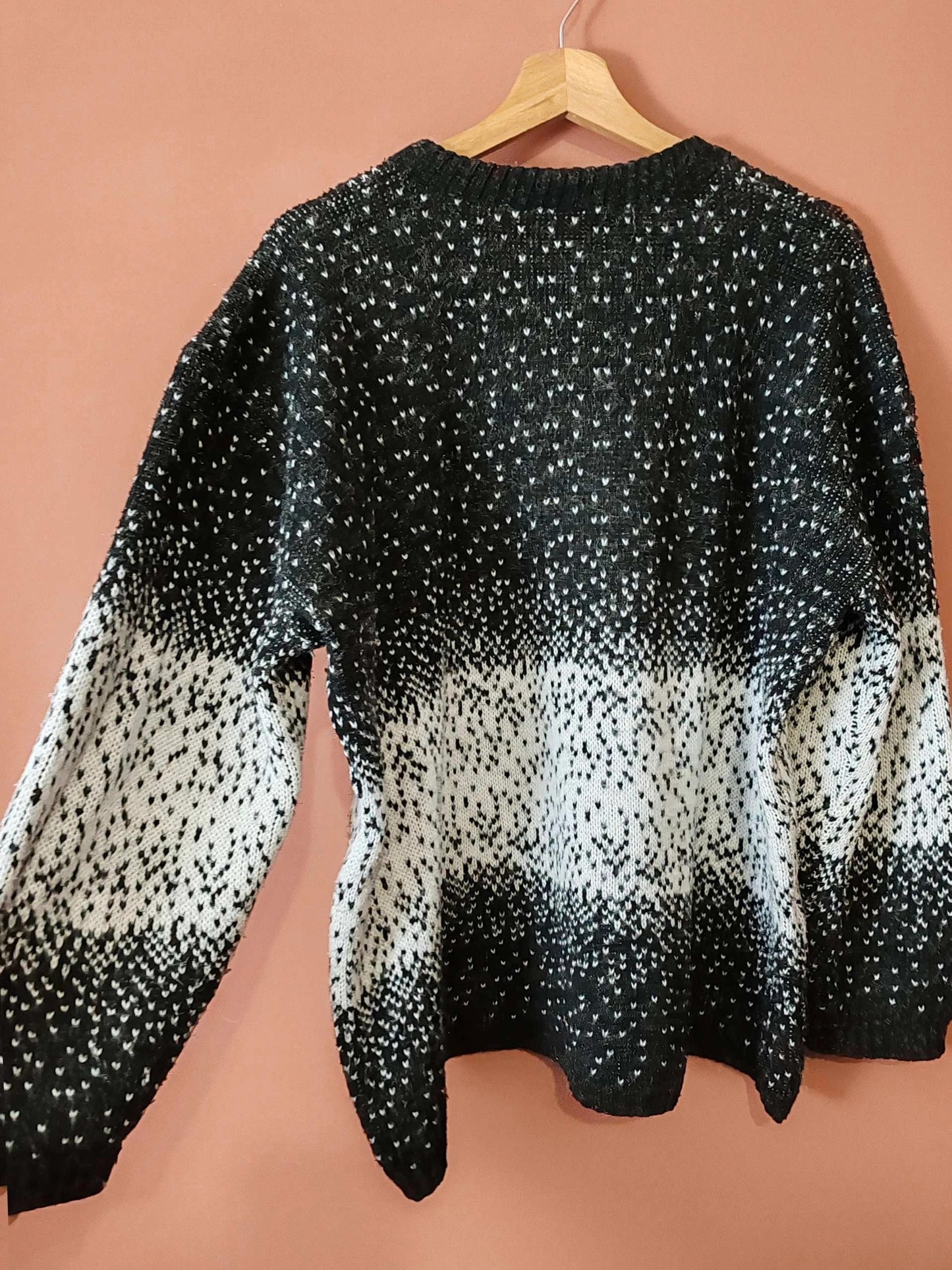 Pull chiné noir et blanc vintage