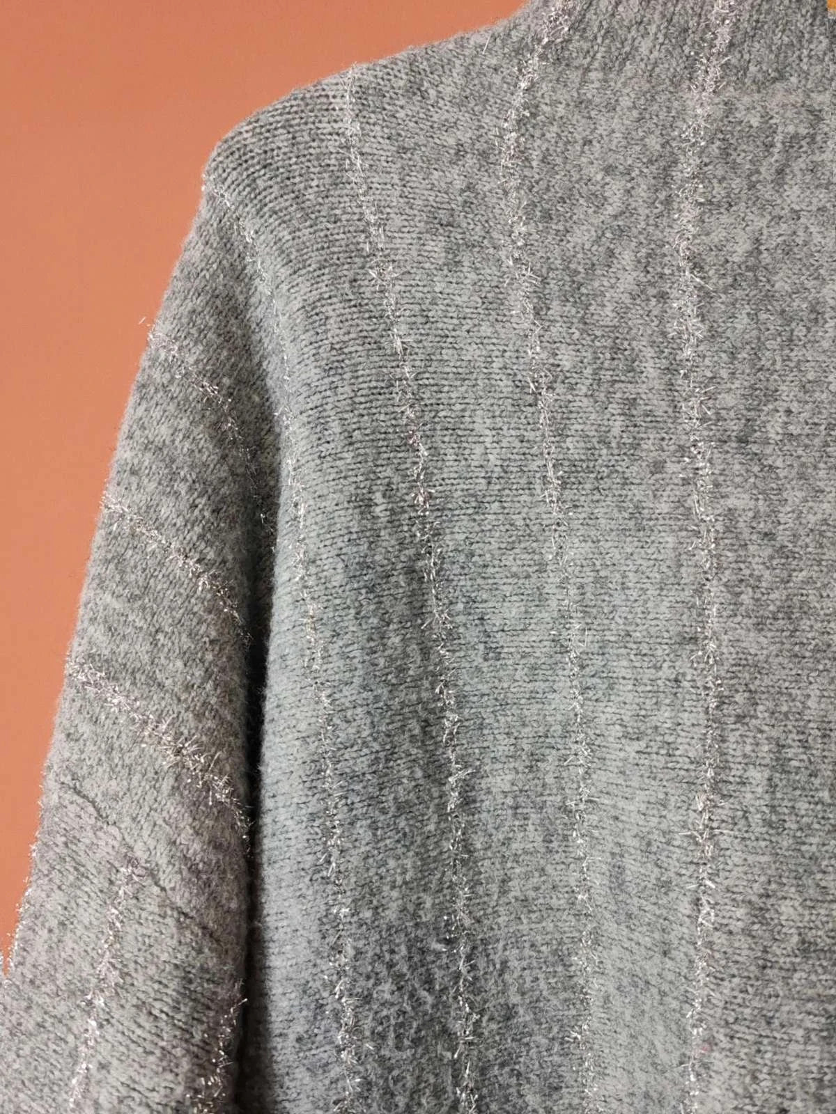 Pull gris rayures argenté