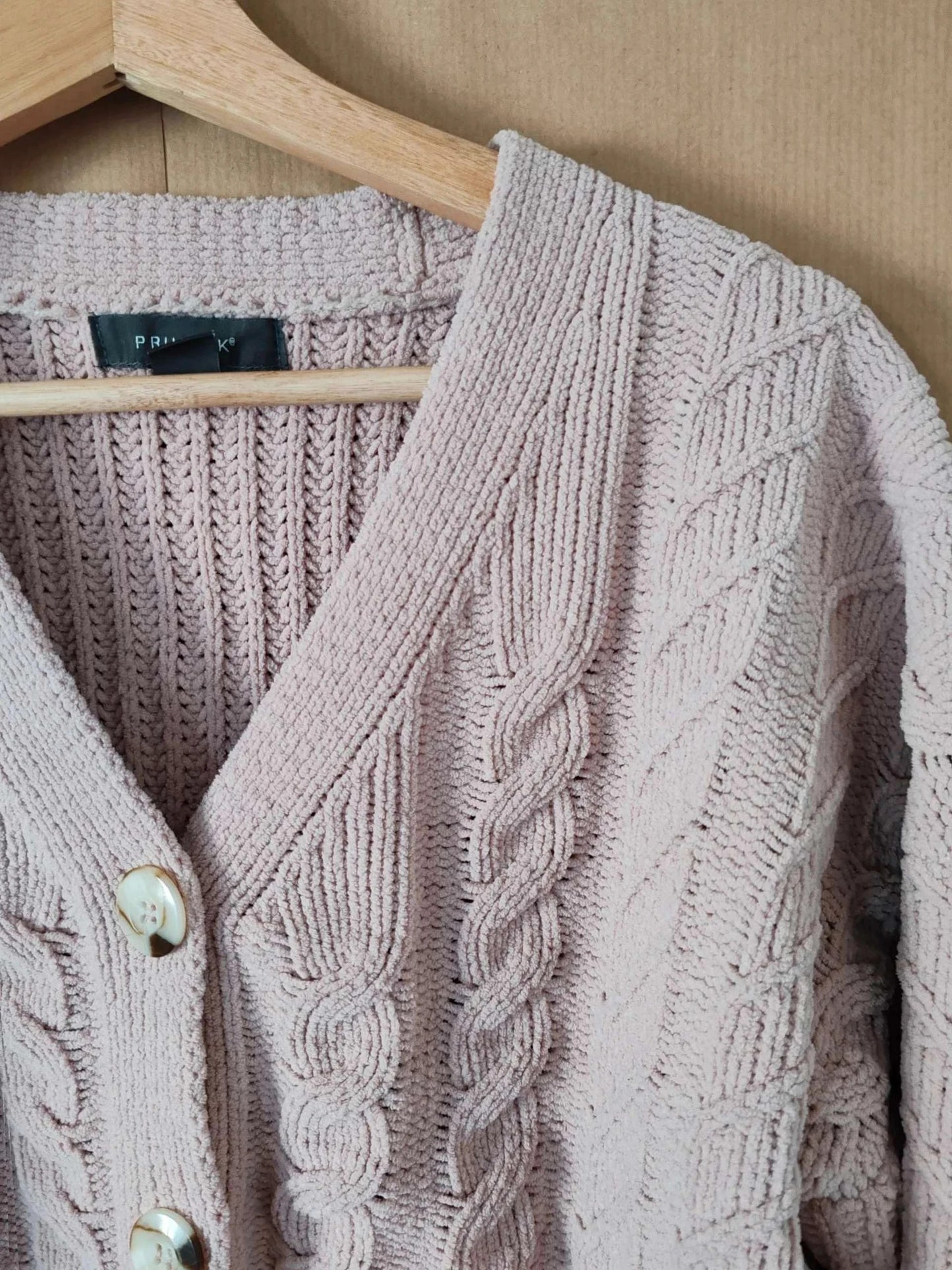 Cardigan maille chenille rose