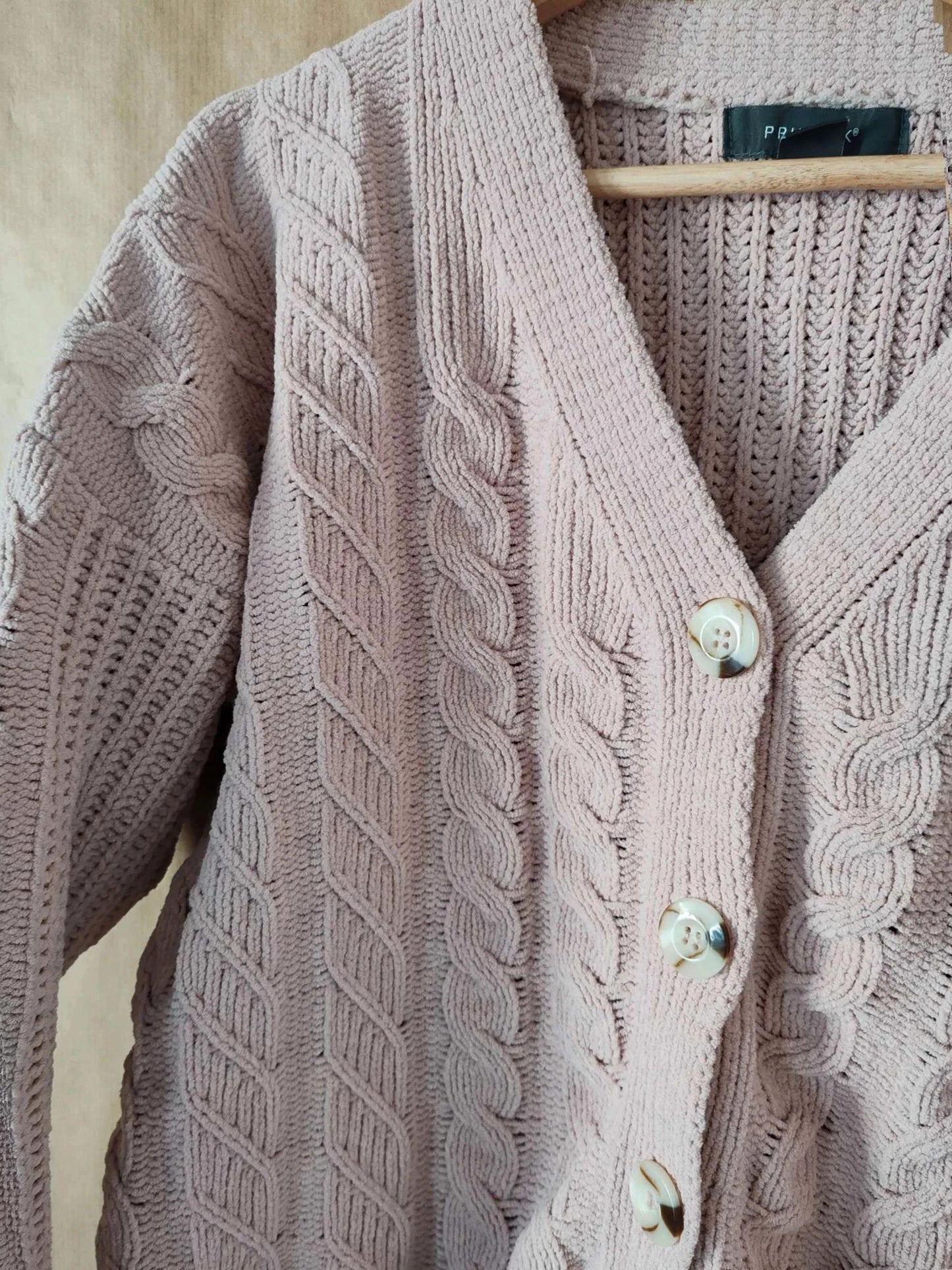 Cardigan maille chenille rose