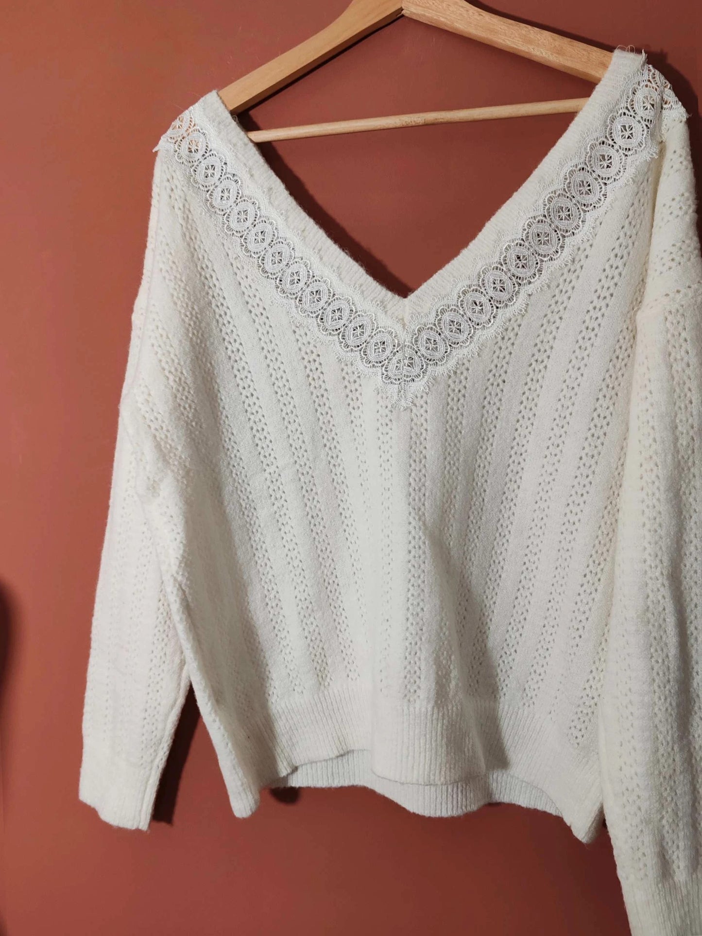 Pull dentelle blanc