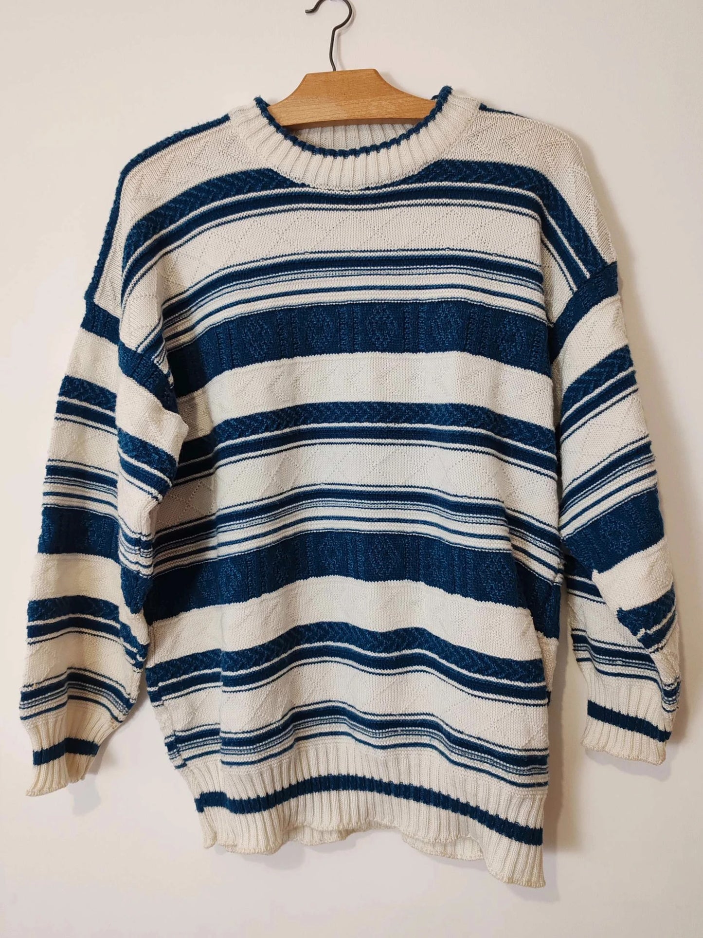 Pull vintage jacquard bleu