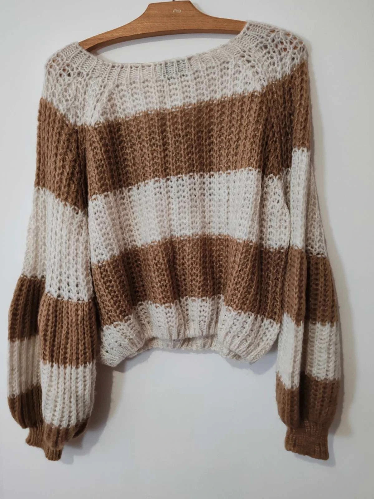 Pull rayures beige et blanc