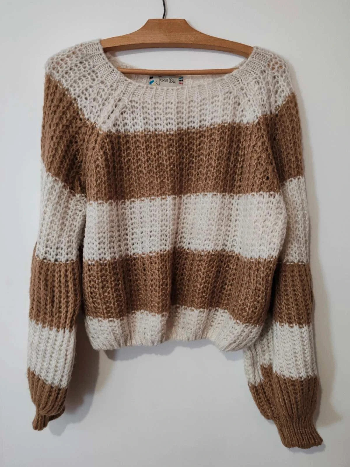 Pull rayures beige et blanc