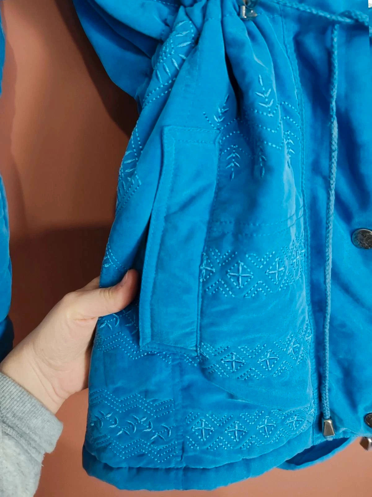 Manteau broderies bleu vintage