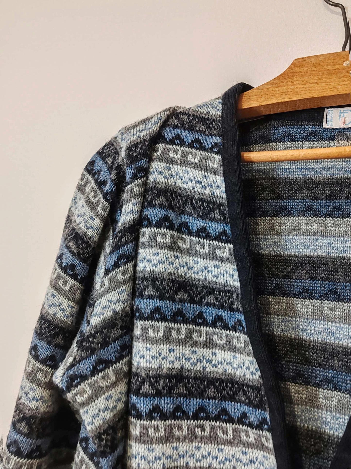 Cardigan jacquard vintage bleu