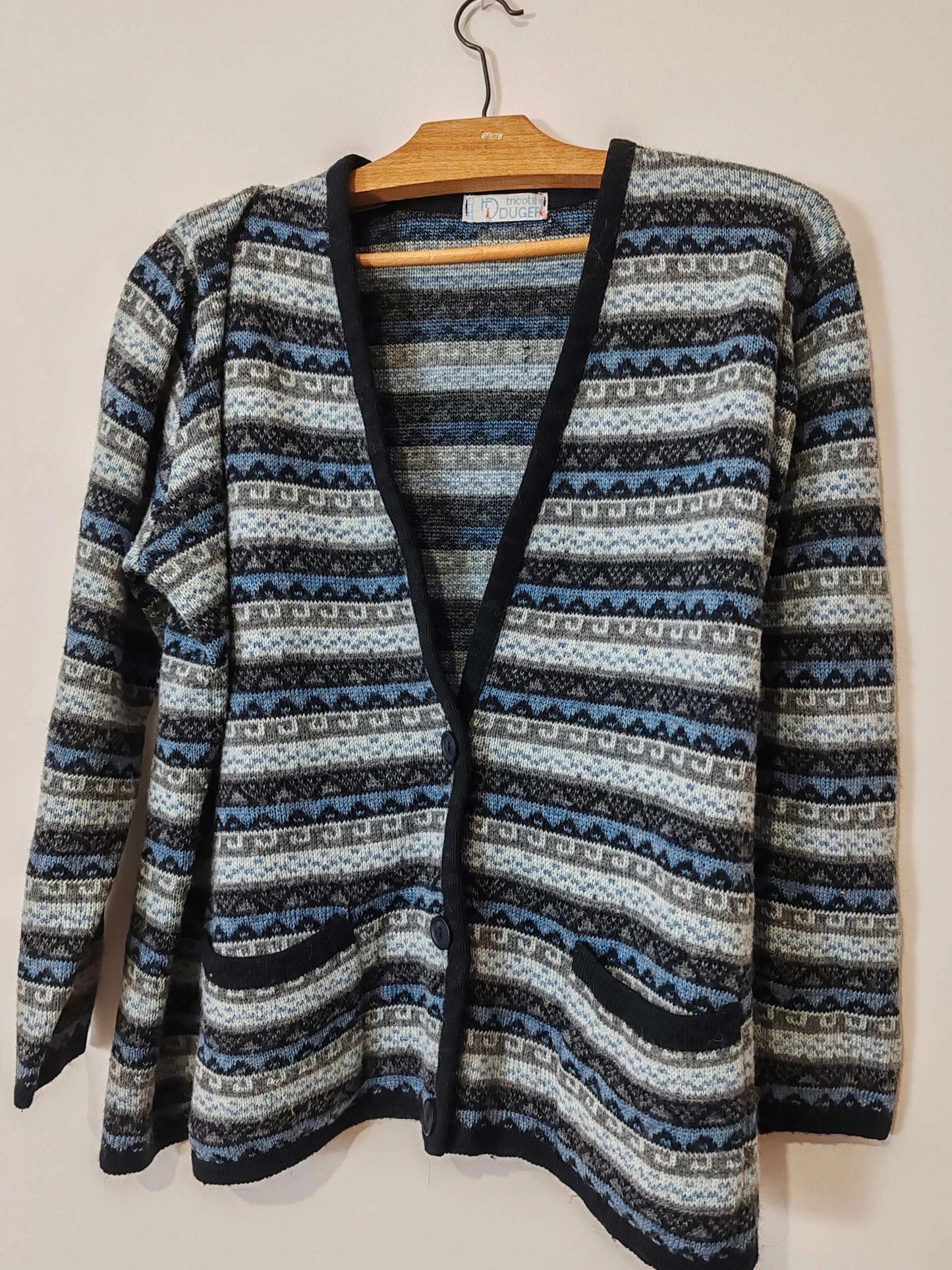 Cardigan jacquard vintage bleu