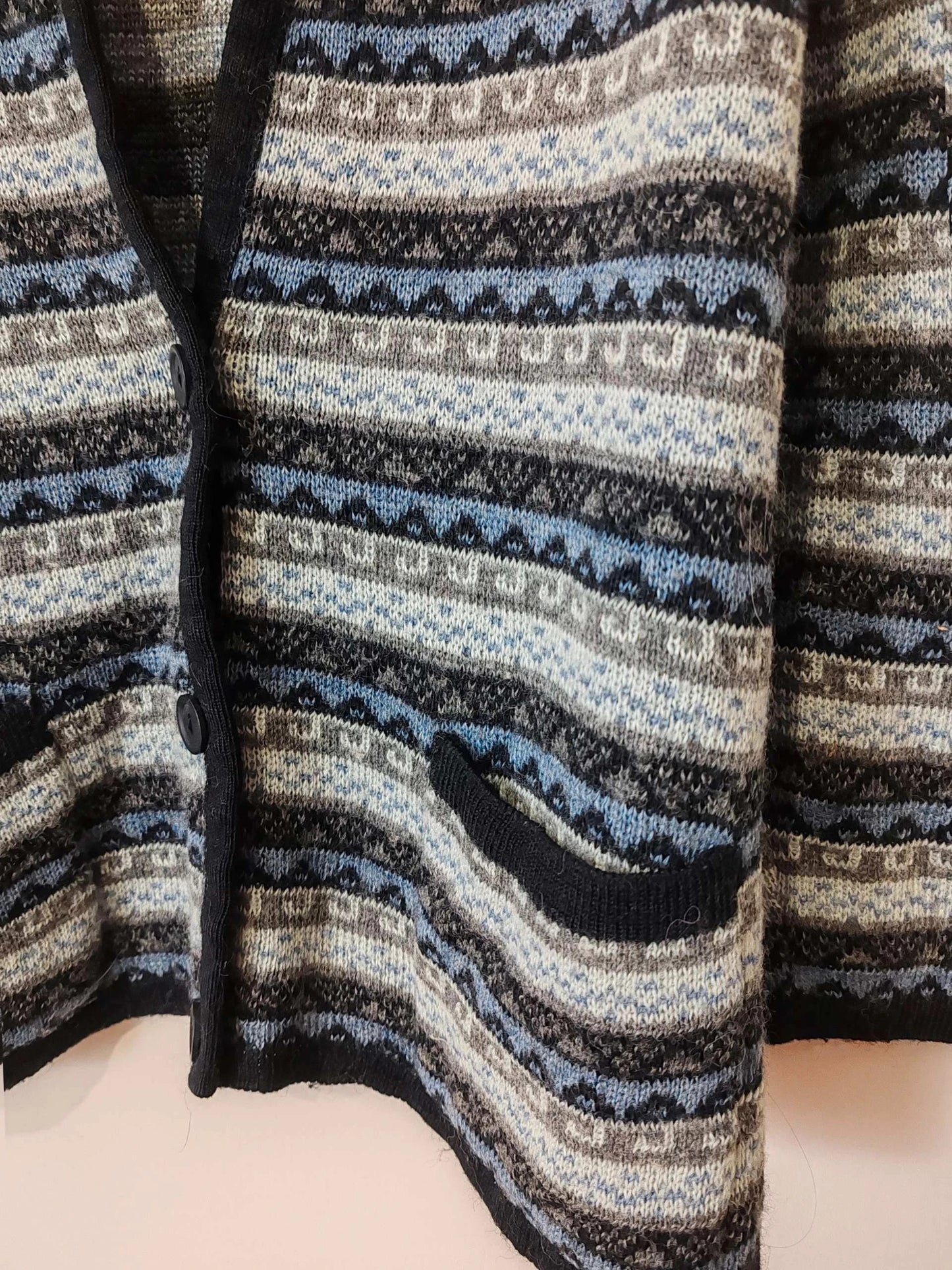 Cardigan jacquard vintage bleu