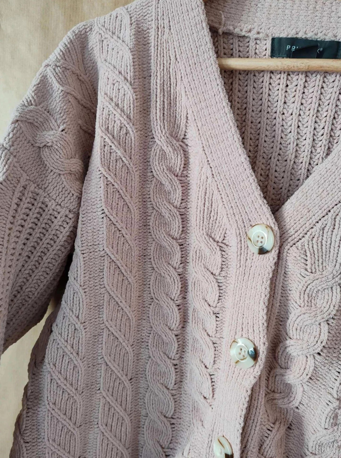 Cardigan maille chenille rose