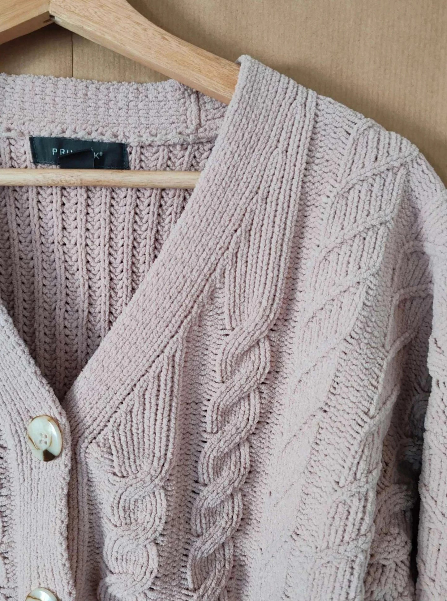 Cardigan maille chenille rose