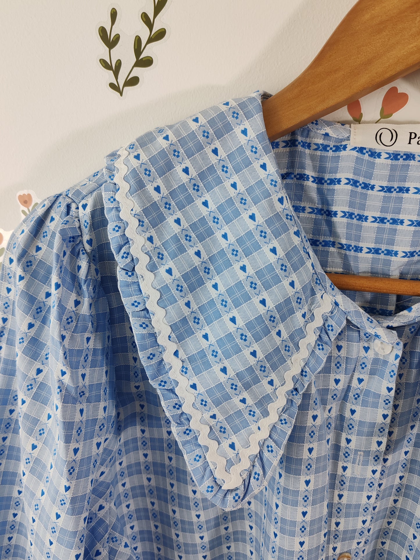 Blouse à col claudine croquet bleu Léna