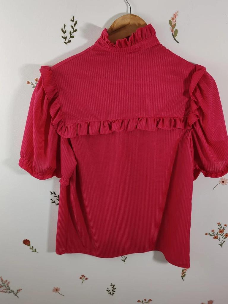 Blouse volant rose fuschia taille S/m