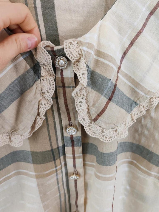 Blouse carreaux col claudine taille