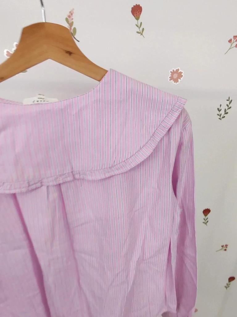 Blouse rayée rose col claudine taille S/m