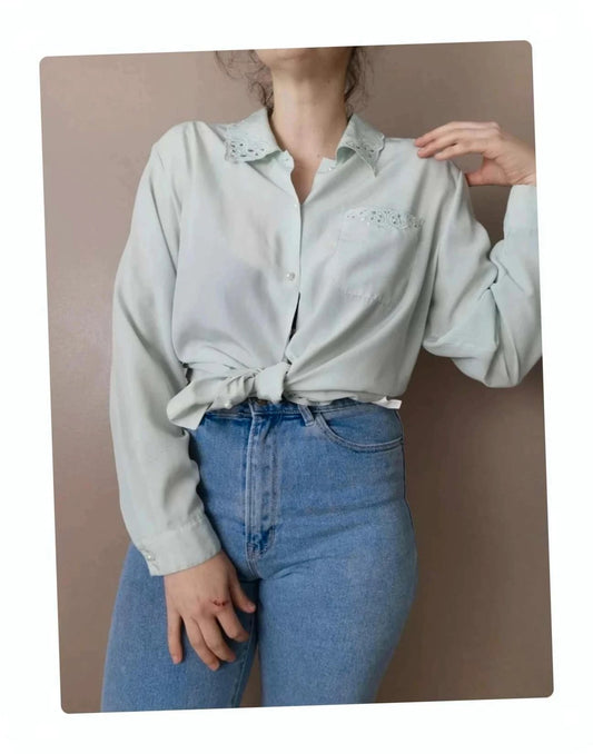 Chemise col brodé vert d'eau