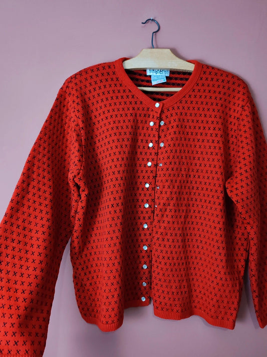 Cardigan motif rouge et noir