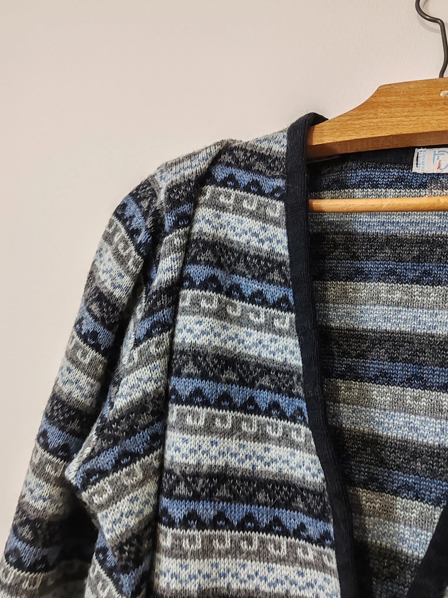 Cardigan jacquard vintage bleu