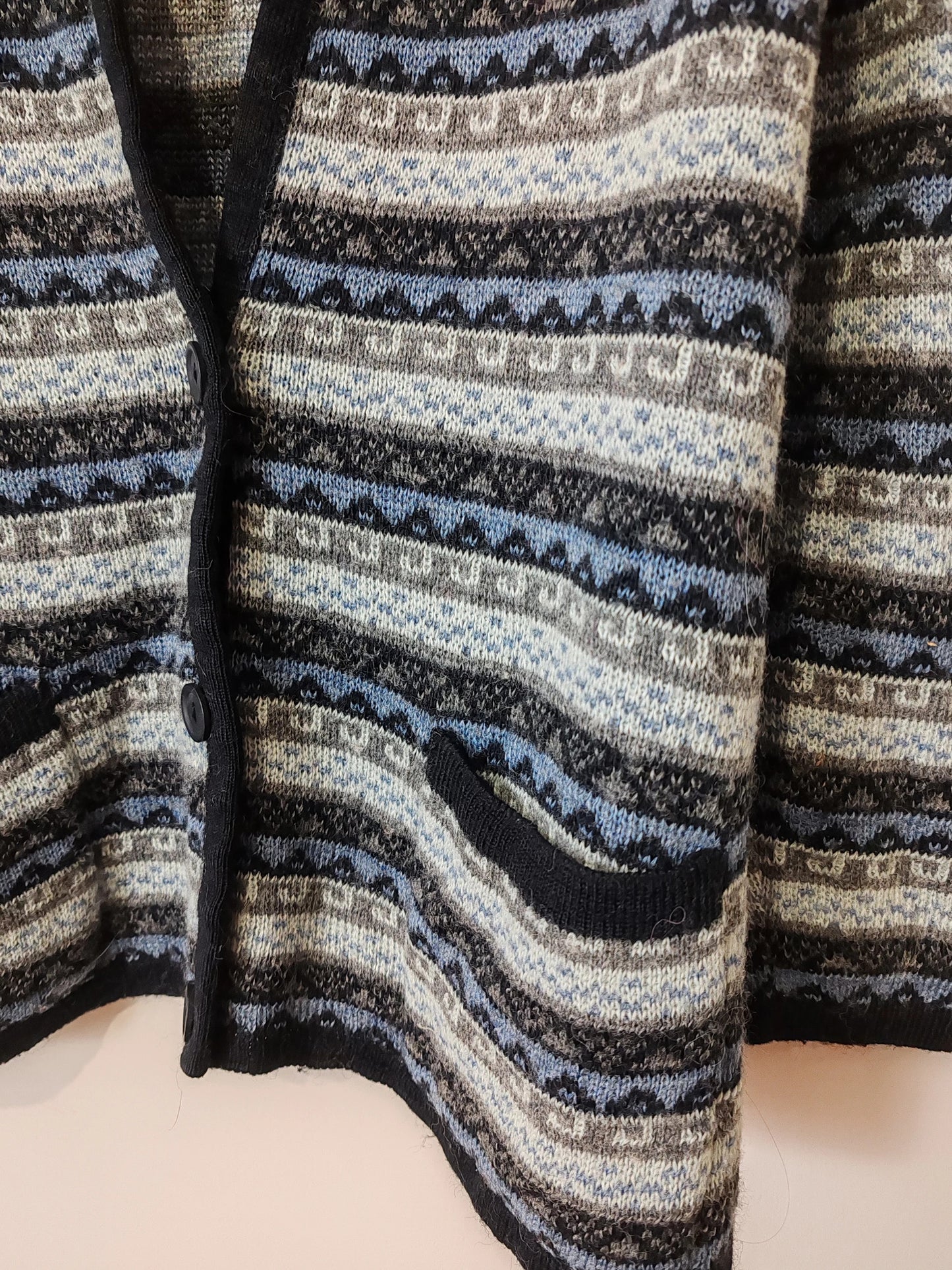 Cardigan jacquard vintage bleu