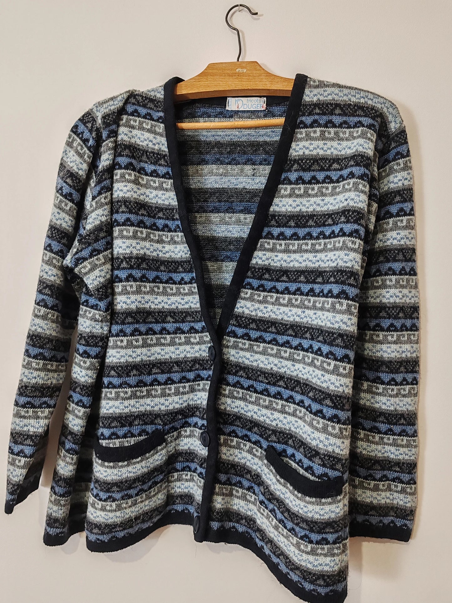 Cardigan jacquard vintage bleu