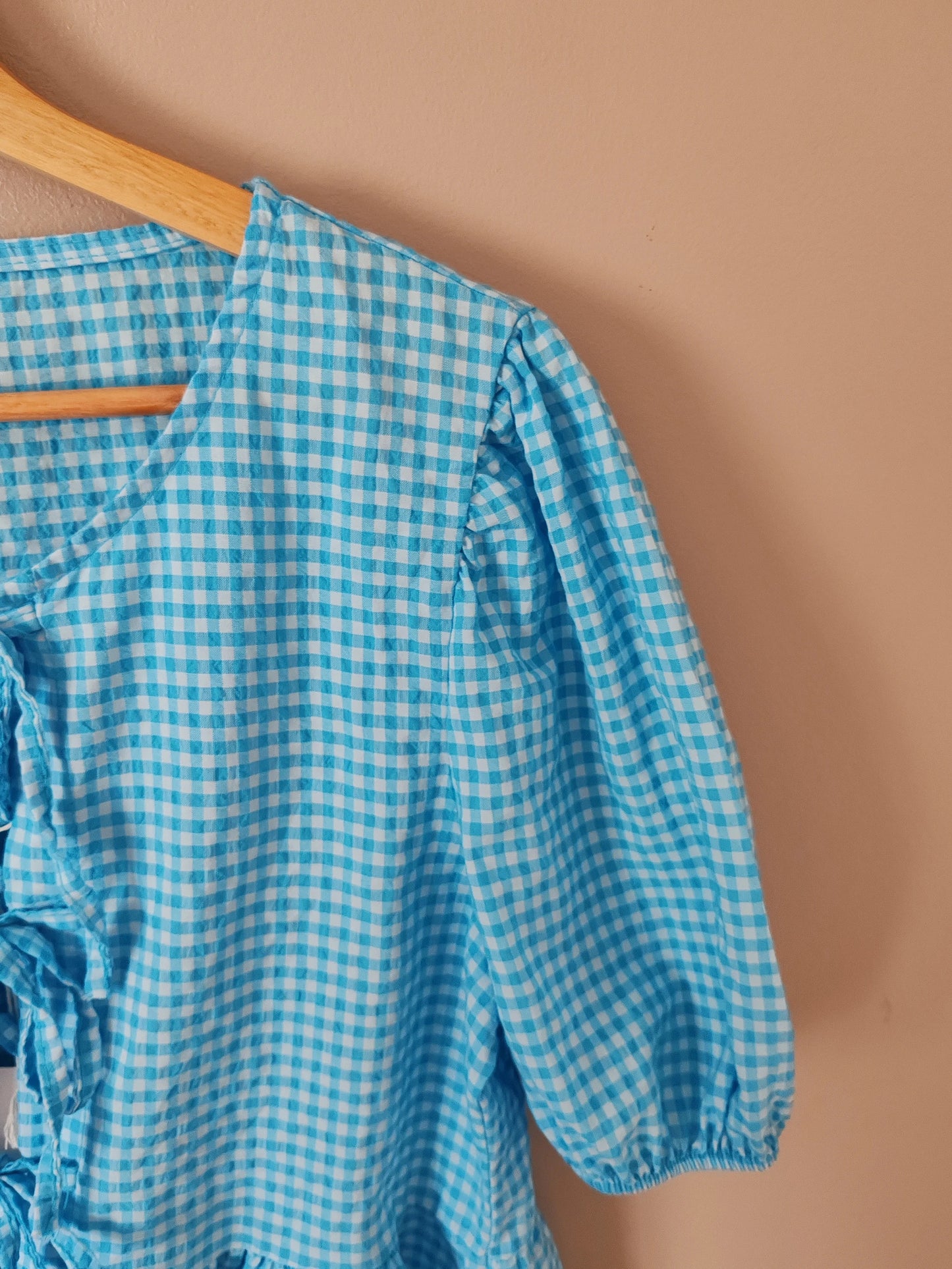 Blouse vichy noeud turquoise