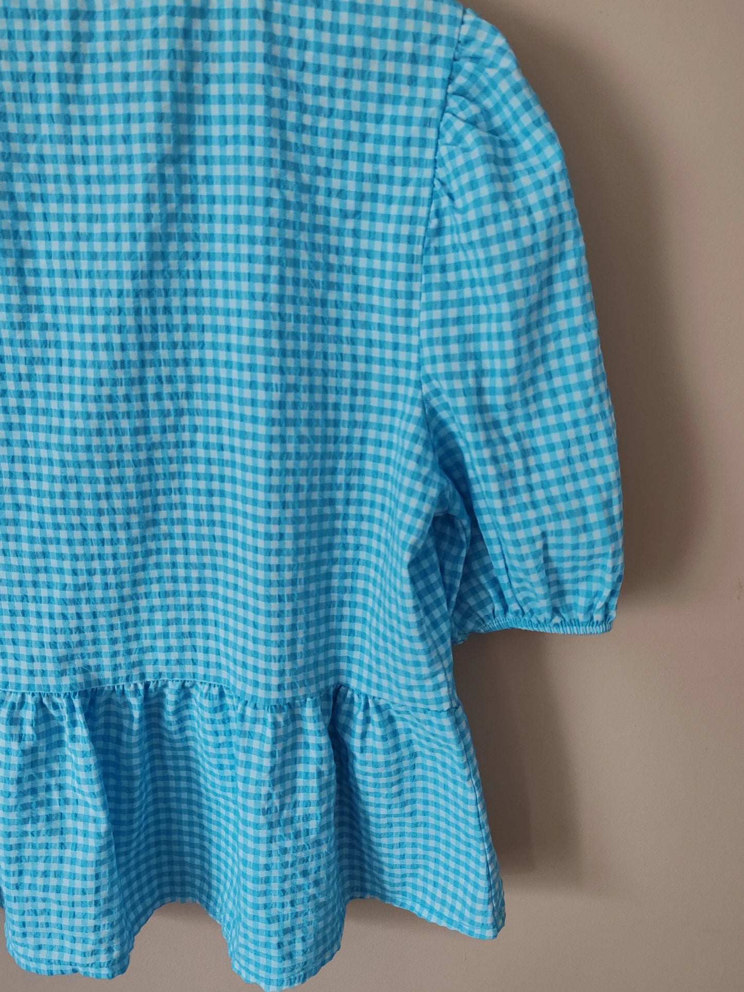 Blouse vichy noeud turquoise