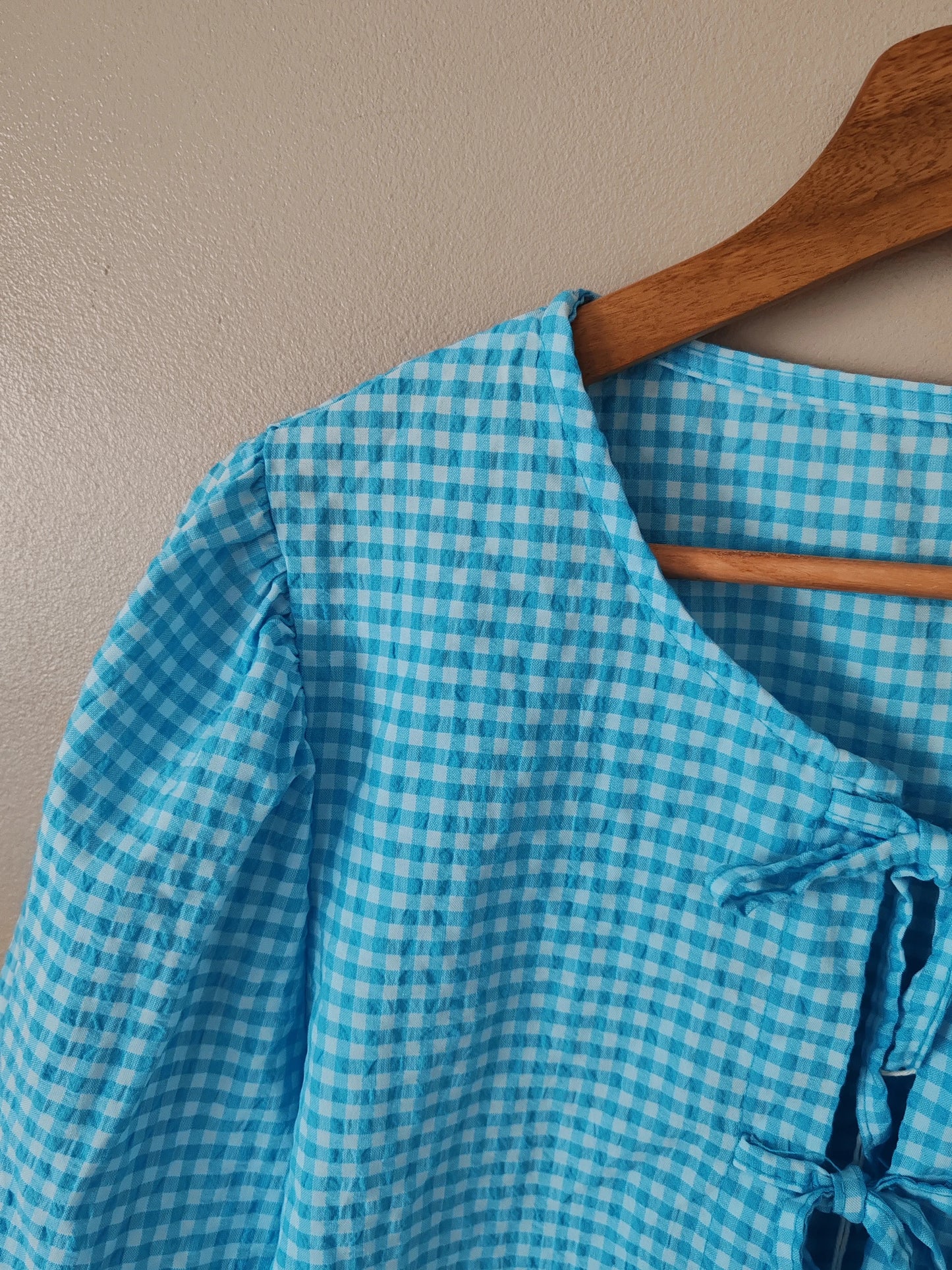 Blouse vichy noeud turquoise