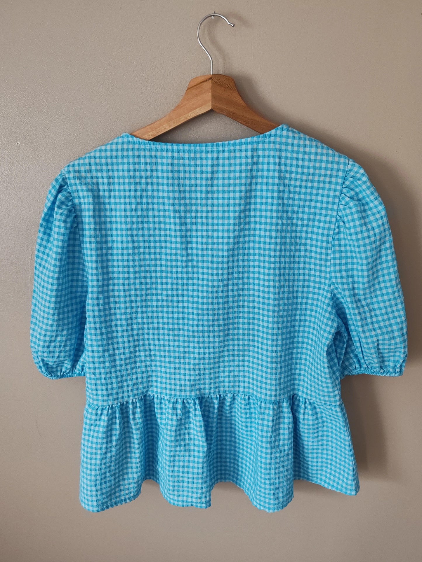 Blouse vichy noeud turquoise