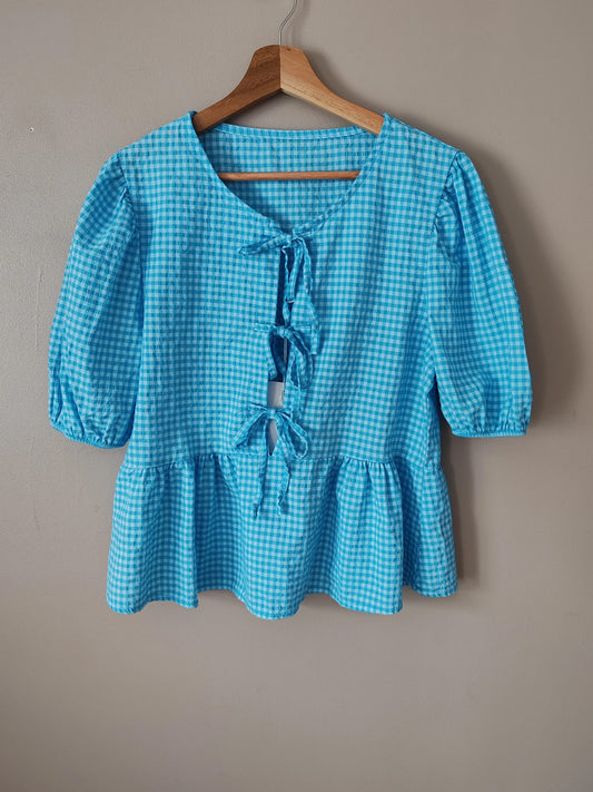 Blouse vichy noeud turquoise