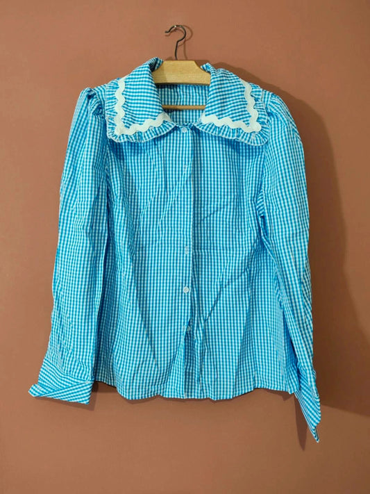 Blouse col claudine vichy bleu