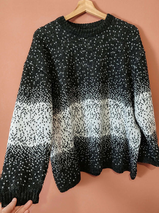 Pull chiné noir et blanc vintage
