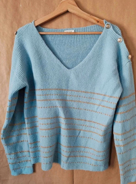 Pull  marinière  bleu  et  doré