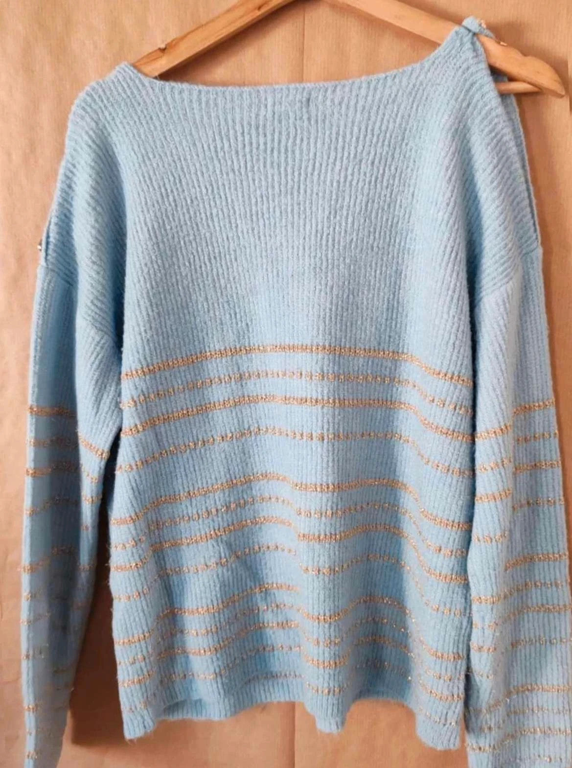 Pull  marinière  bleu  et  doré