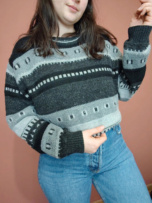 Pull jacquard vintage noir