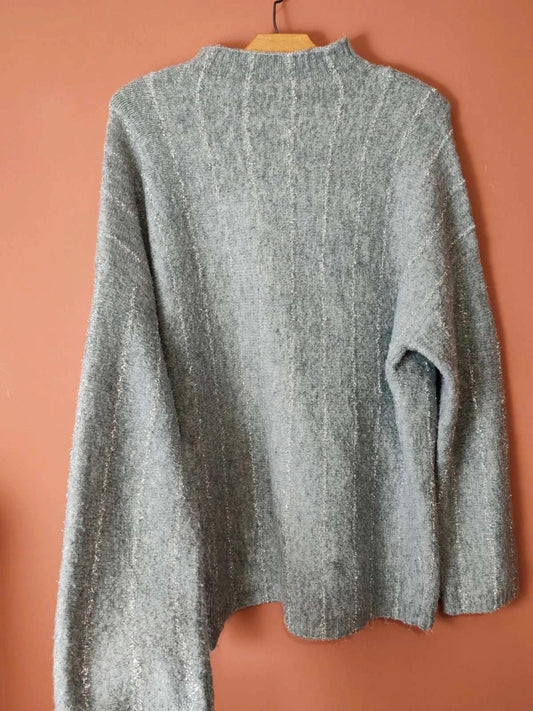 Pull gris rayures argenté