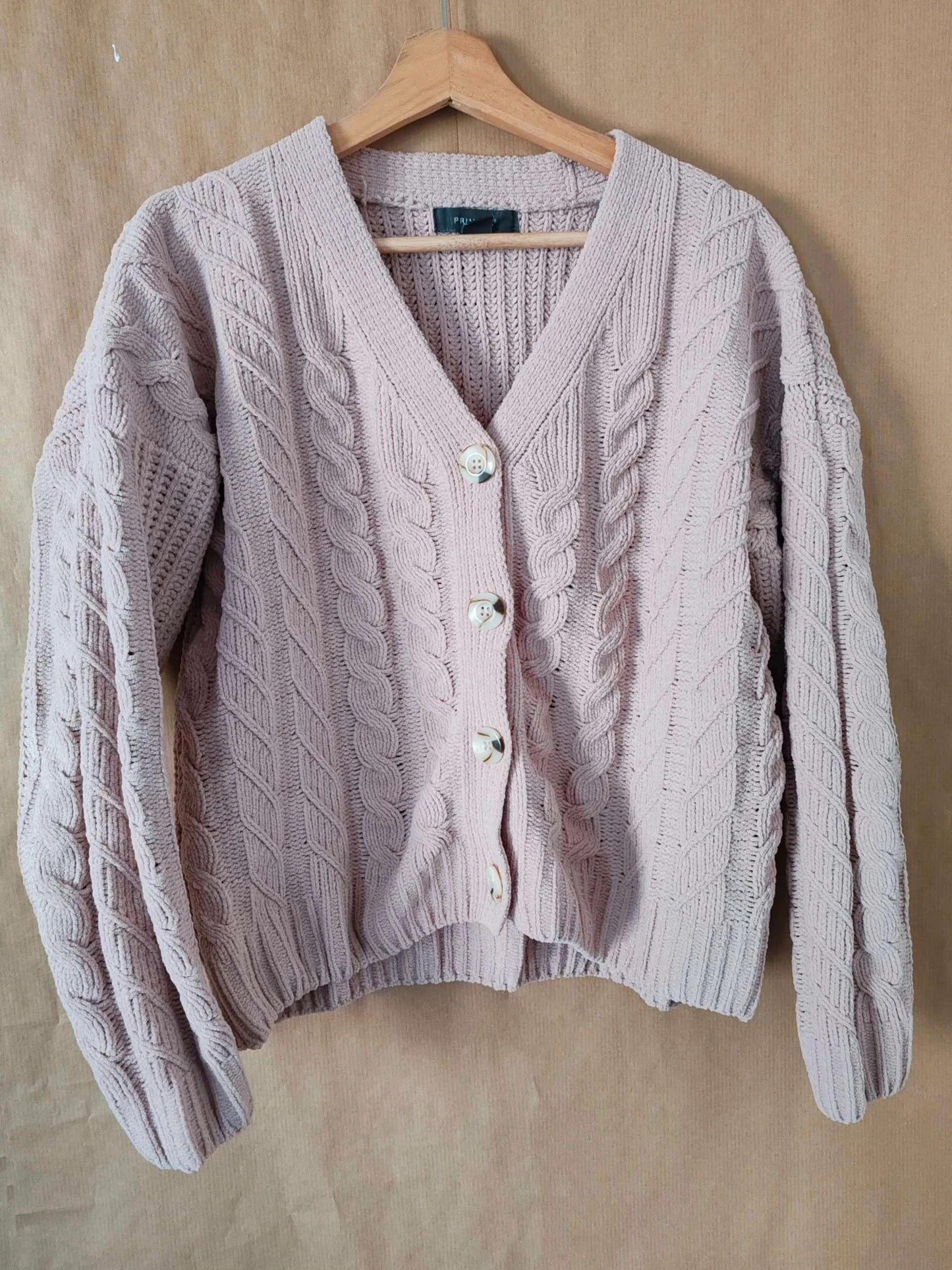 Cardigan  maille  chenille  rose