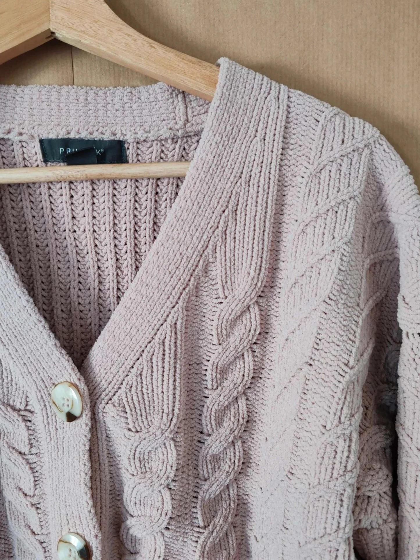 Cardigan  maille  chenille  rose