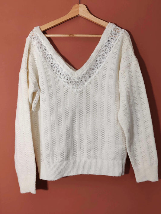 Pull dentelle blanc