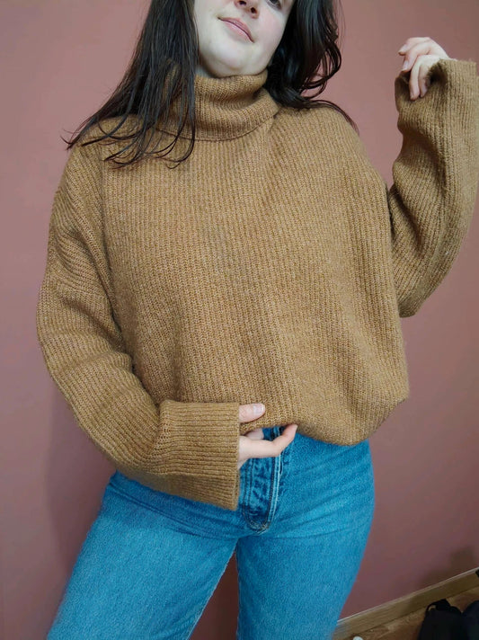 Pull col roulé camel