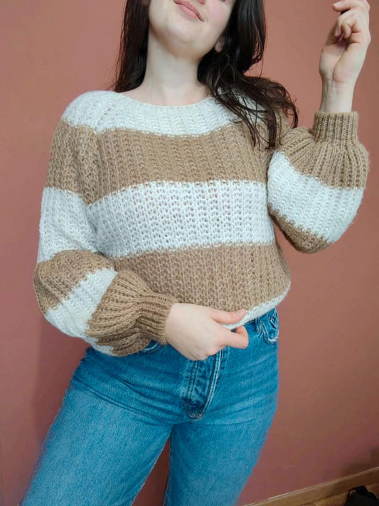 Pull rayures beige et blanc