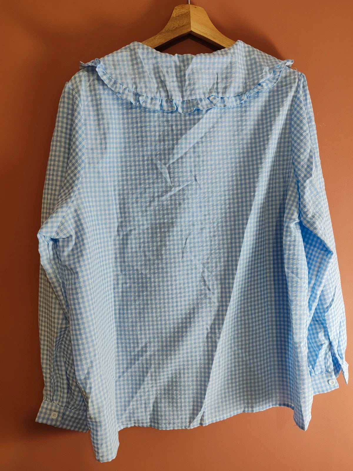 Blouse vichy bleu col claudine taille L