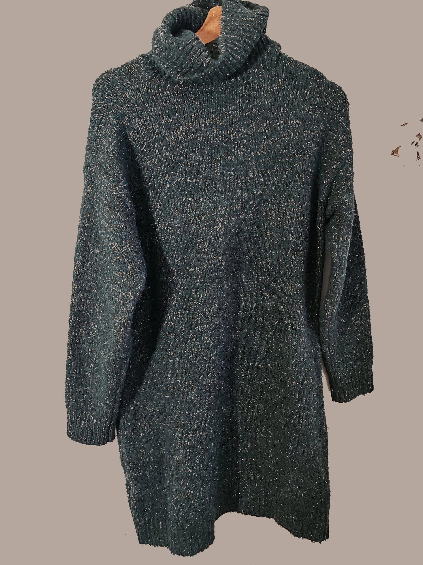 Robe pull vert sapin et doré taille M/L