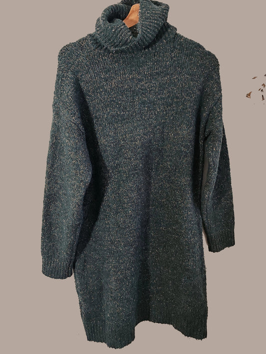 Robe pull vert sapin et doré taille M/L