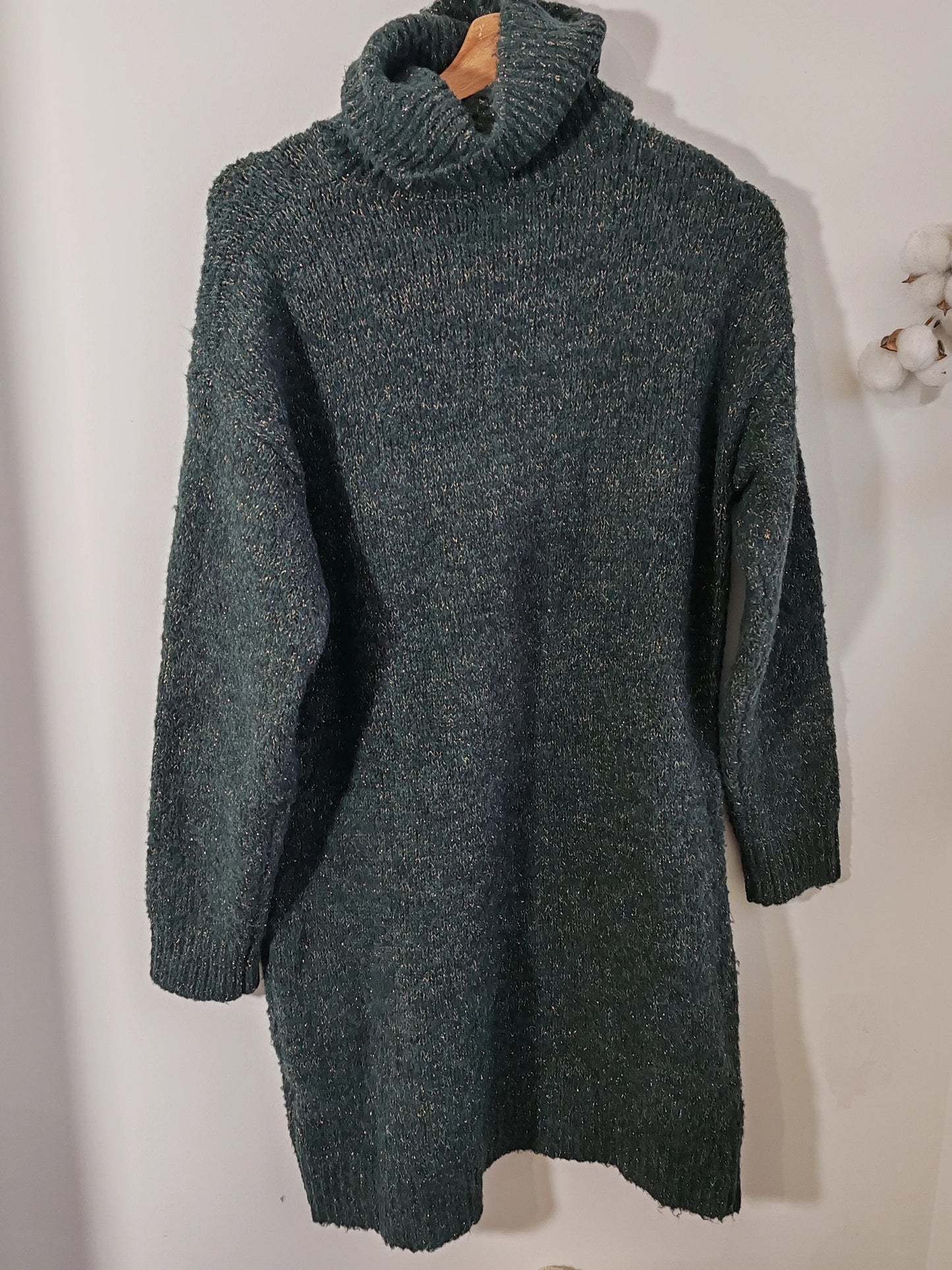 Robe pull vert sapin et doré taille M/L