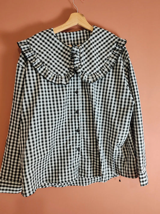 Blouse col claudine vichy noir blanc taille 44/46