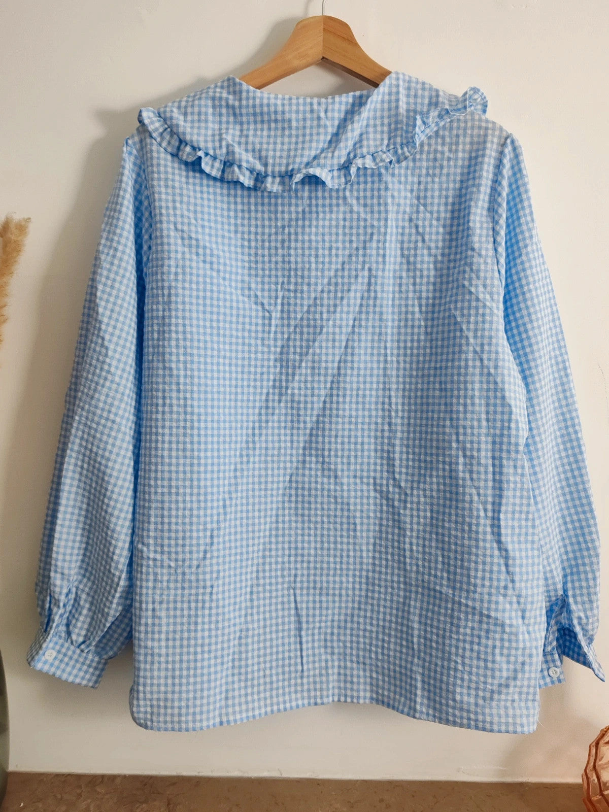 Blouse vichy bleu col claudine taille XL