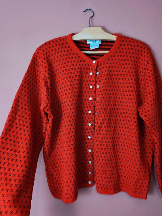 Cardigan motif rouge et noir